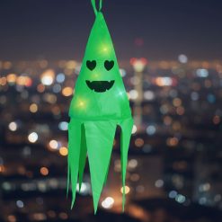 Halloween-i világító dekoráció - szellem - zöld - 10 színes LED - akasztható - 2 x 2032 - 75x20 cm