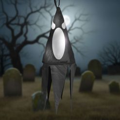 Halloween-i világító dekoráció - szellem - fekete - 10 színes LED - akasztható - 2 x 2032 - 75x20 cm