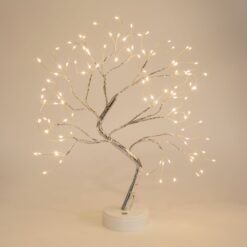 LED-es asztali fa dekoráció - melegfehér - érintőgombos, elemes, USB-s