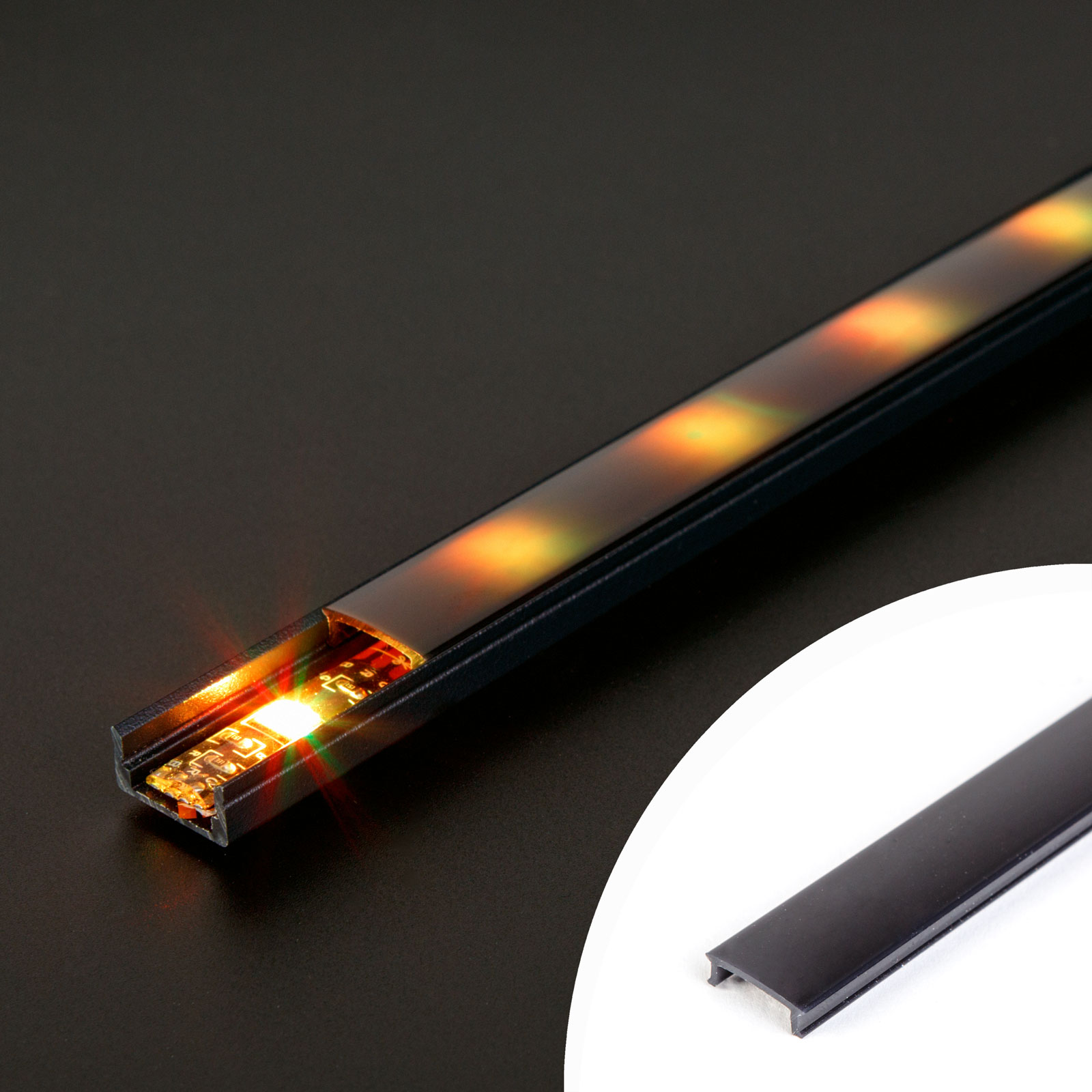 LED aluminium profil takaró búra - fekete - 1000mm (41010/41011hez)