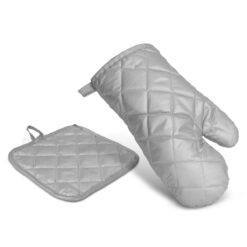 Hőálló edényfogó kesztyű és edényalátét szett (25 cm, szürke)