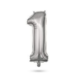 1-es születésnapi szám fólia lufi - ezüst - 40"