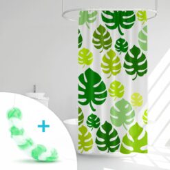 Alternative view of Zuhanyfüggöny szett fürdőpamaccsal - 3 féle - kék, zöld mintás - 180 x 180 cm