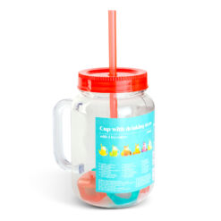 Szívószálas pohár - piros - 4 db hűthető jégkockával, 550ml,  17 x 7.5 x 13.5 cm - Image 2