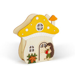 Világító dekoráció - gomba ház sünivel - 15 x 16 x 5 cm - fából - Image 2