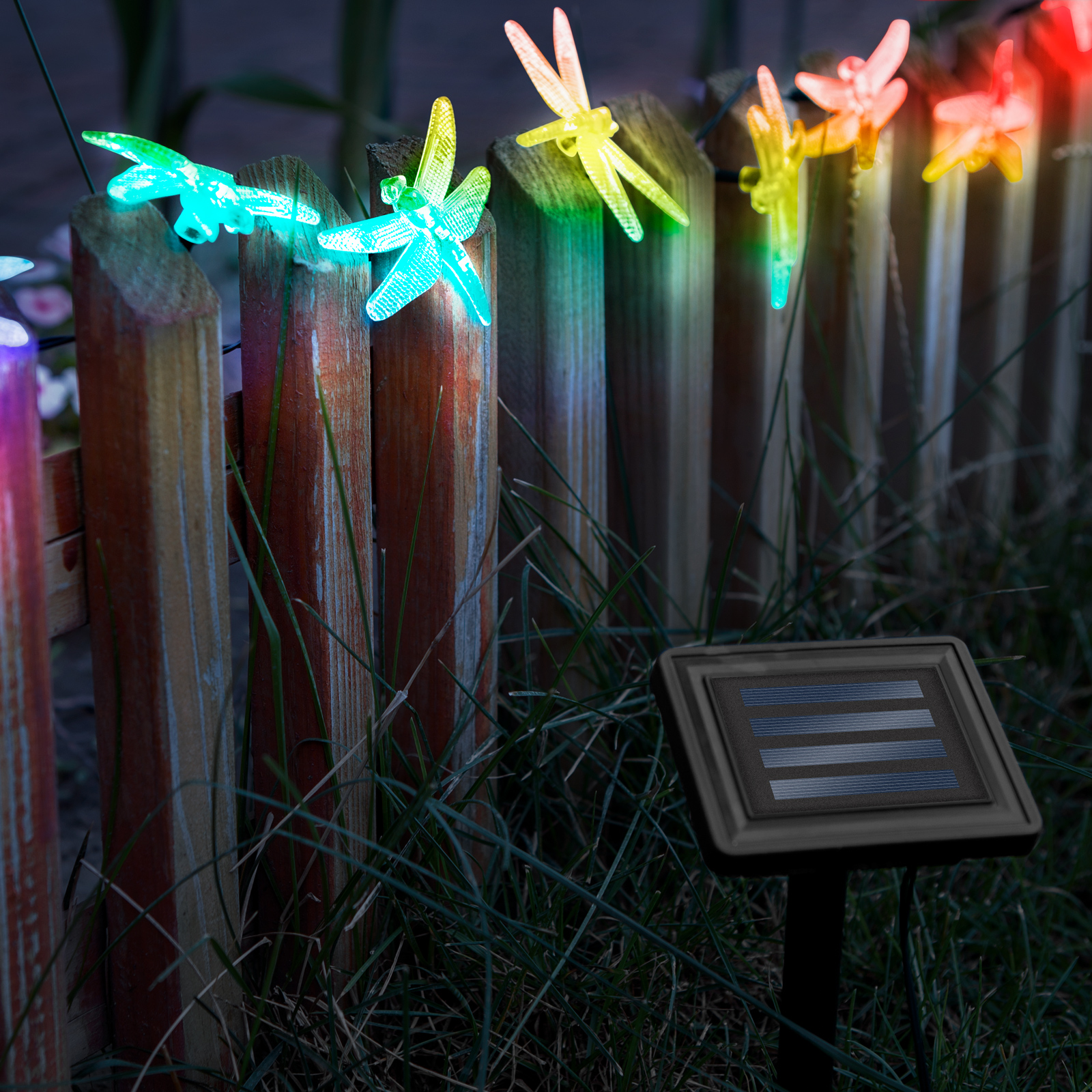 LED szolár fényfüzér - szitakötő - 2 m - 10 színes LED - Image 3