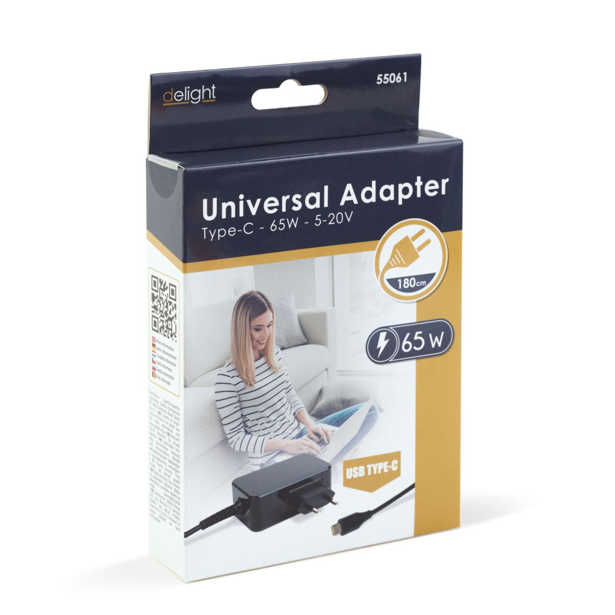 Type-C hálózati töltő adapter 65W PD gyorstöltéssel – 1,8 m - Image 3