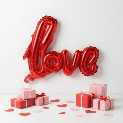 Lufi - "LOVE" felirat - metál bordó, fólia - 55 cm - Image 3