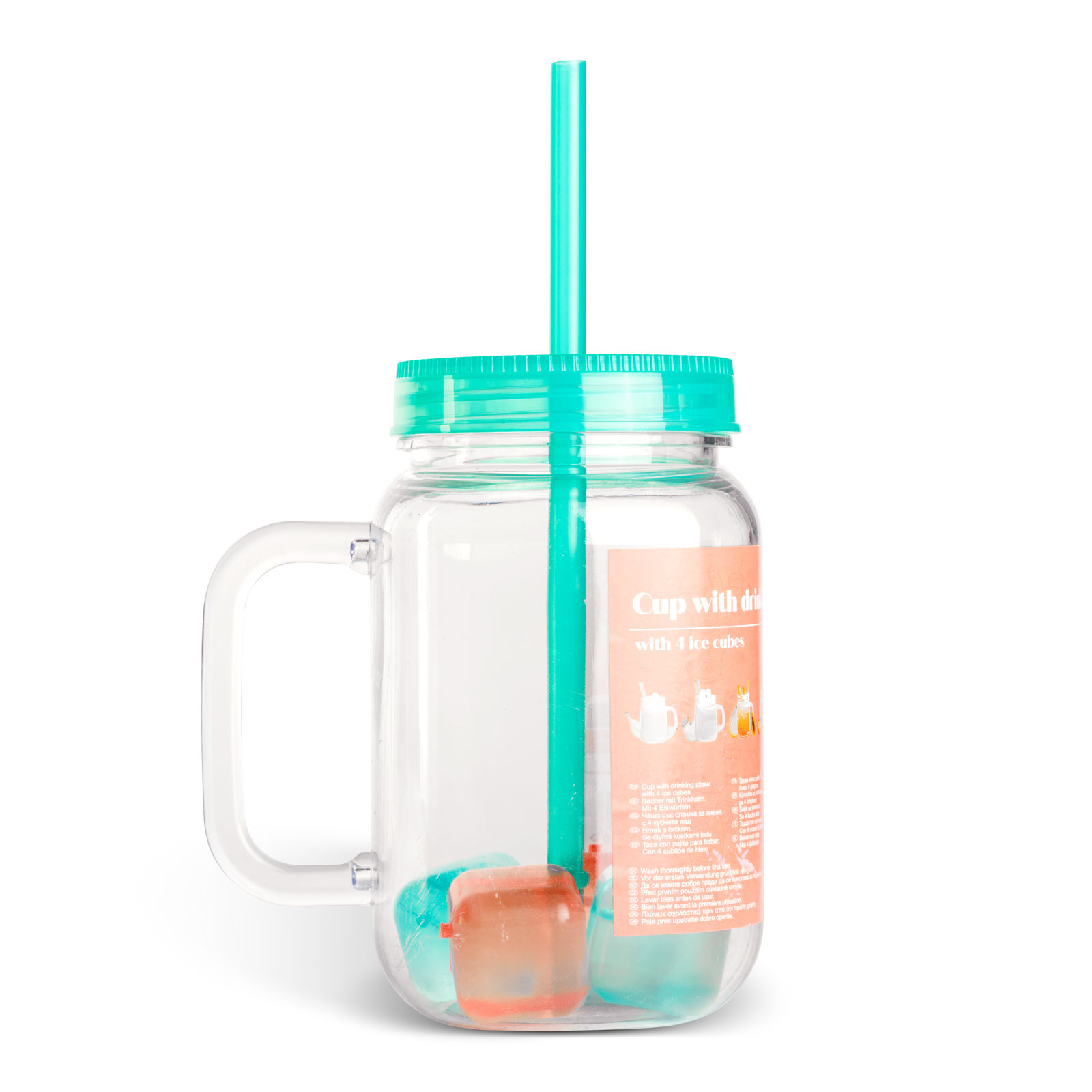 Szívószálas pohár - zöld - 4 db hűthető jégkockával, 550ml, 17 x 7.5 x 13.5 cm - Image 3