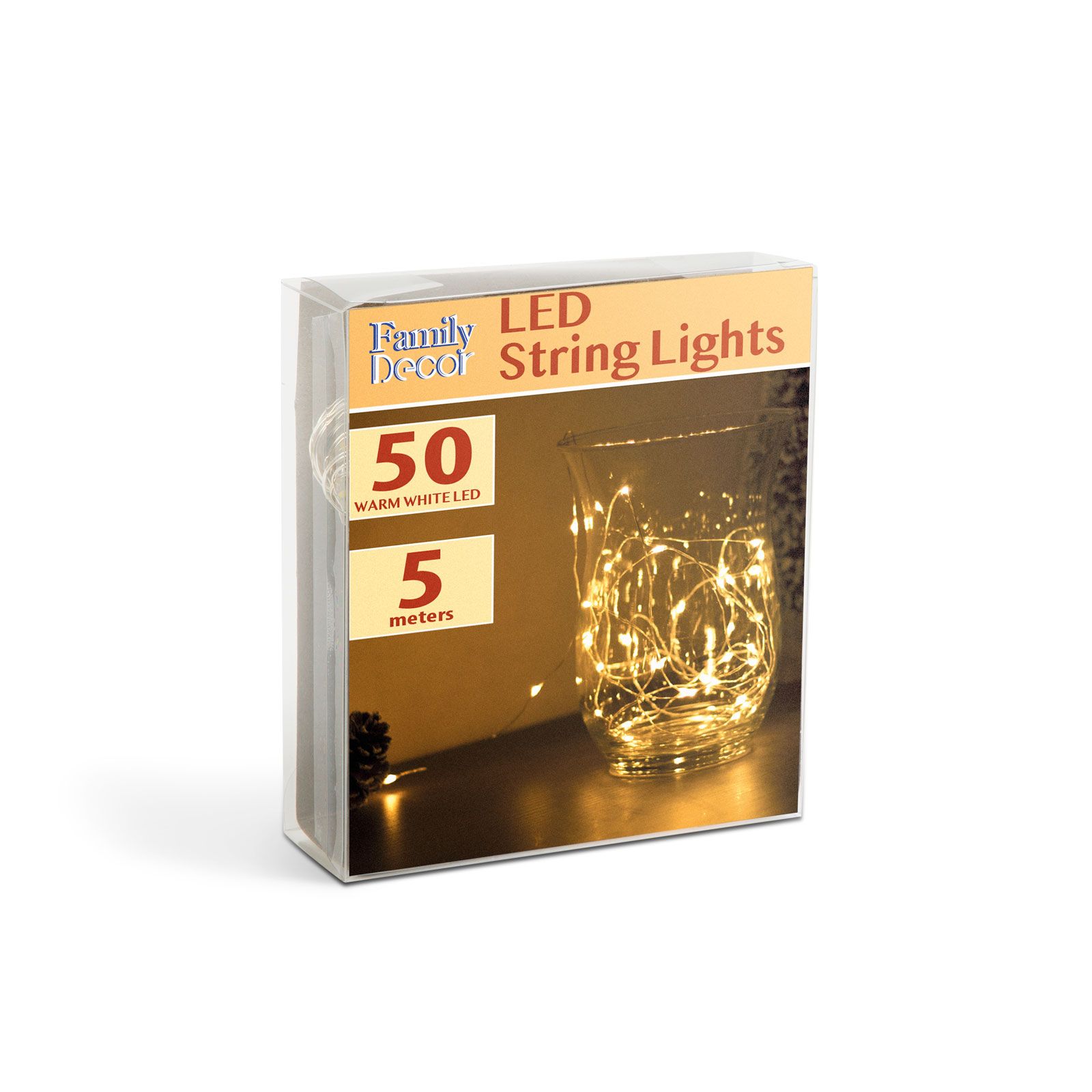 LED fényfüzér - 5 m - 50 LED - melegfehér - 3 x AA - Image 3