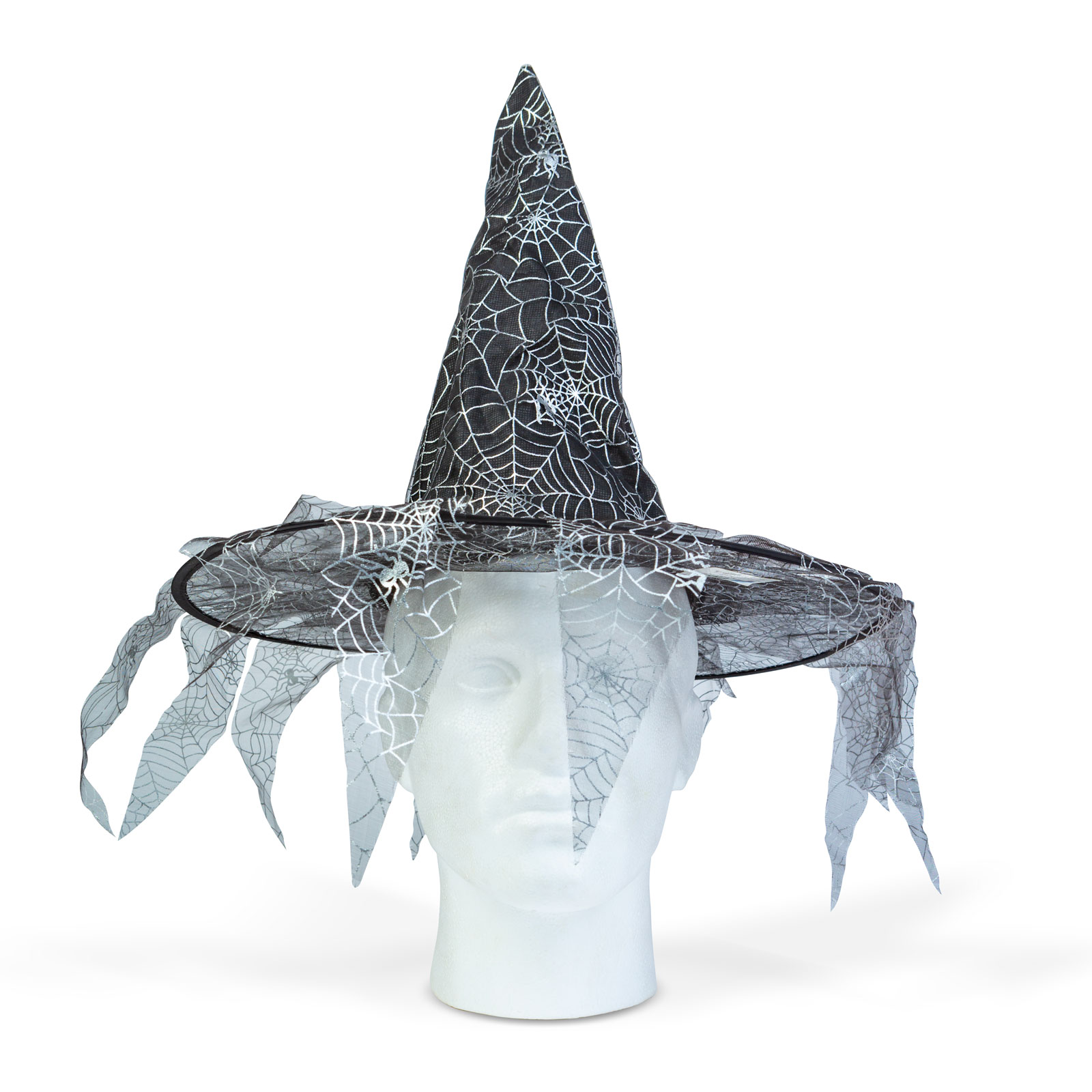Halloween-i boszorkány kalap - fekete, pókhálós - 38 x 32 cm - Image 3