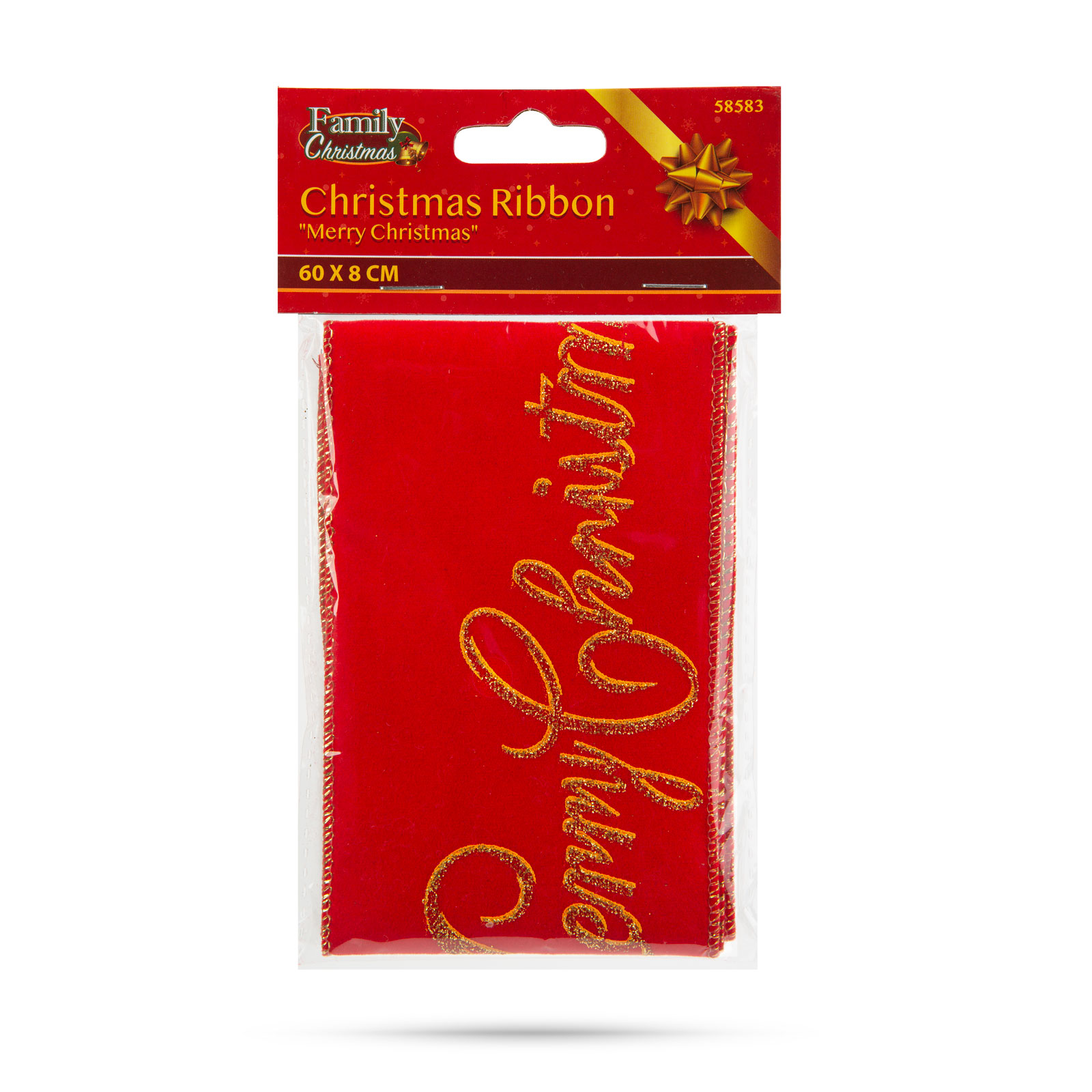 Karácsonyi szalag - piros - "Merry Christmas" - 60 x 8 cm - Image 3