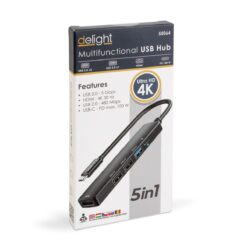 Alternative view of Multifunkciós USB Hub - HDMI + Type-C 3.0 - 3xUSB-A, 1xType-C - 5 Gbps, 100 W - fekete